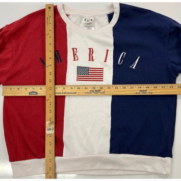 IML~Issaac Morris Limited Large Women's Sweatshirt Color Block Red White Blue - Picture 8 of 8